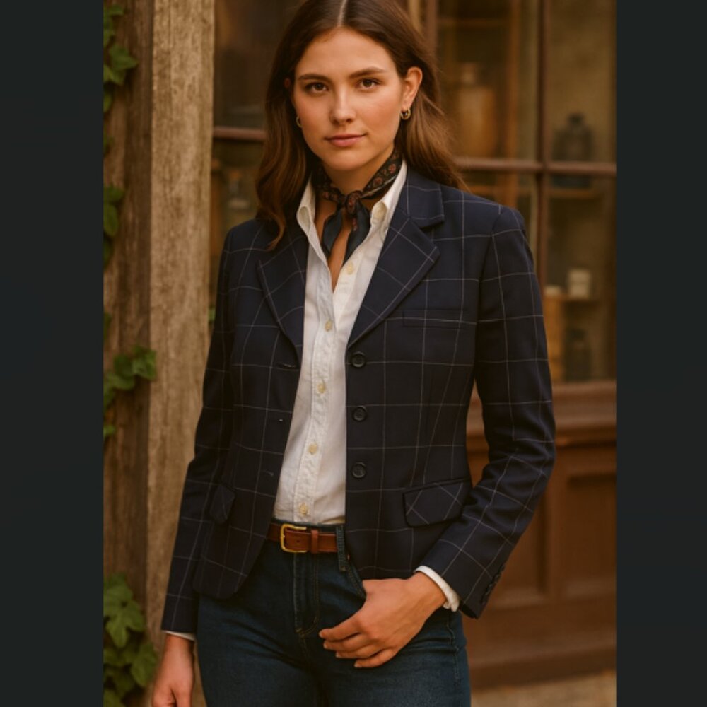 Pendleton Navy Windowpane Wool Blazer